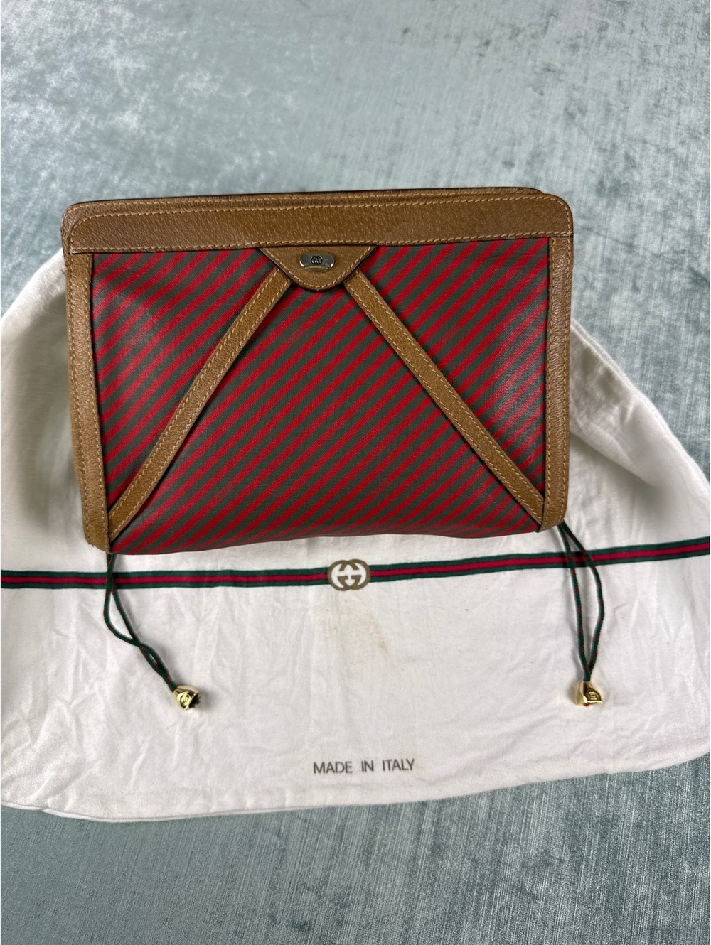 Vintage Gucci Accessory Collection Red Green Stripe Clutch